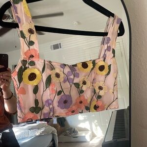 Finesse Floral Embroidered Crop Top - Pink, Yellow, Purple, Green